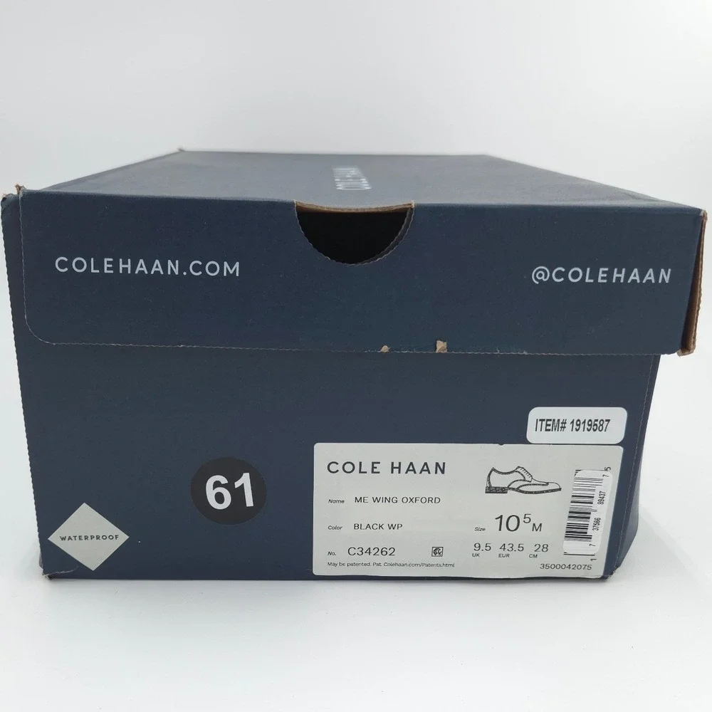 Cole Haan ME Wingtip Oxford Dress Shoes Mens 10.5 Black Leather Waterproof NEW